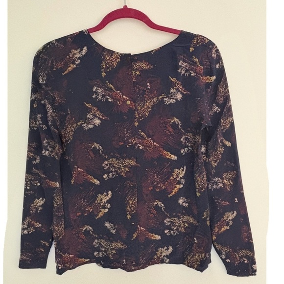 ba&sh 100% Silk Blouse Navy Abstract Print Long Sleeve FR 0 - Picture 6 of 7